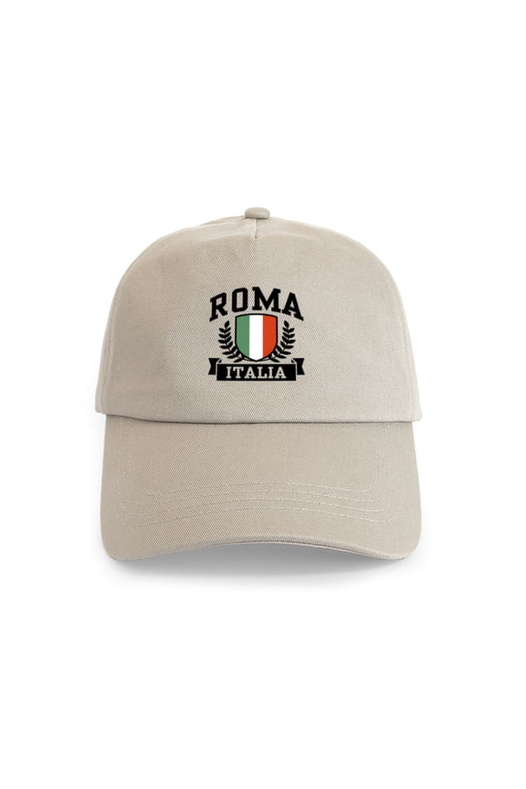 - Roma Italia Cap - Adjustable 100% Brushed Unisex Casual Cotton Baseball Cap, Beige, 1