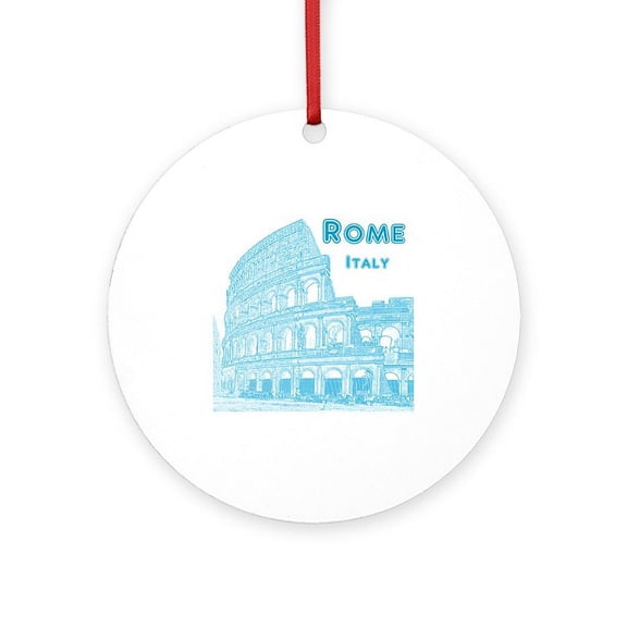 CafePress - Rome_10X10_V1_Blue_Colosseum - Round Wood Ornament 4"