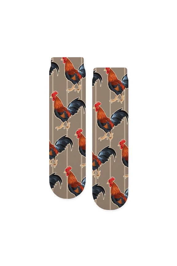 - Rooster Pattern - Unisex Novelty Printed Crew Adult Socks
