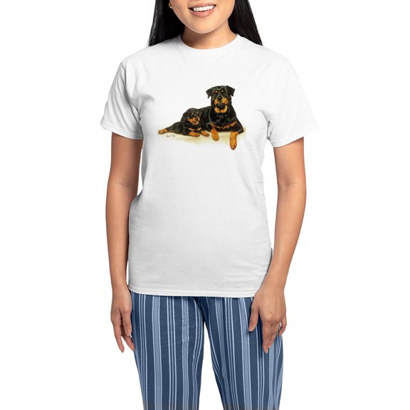 CafePress - Rottweiler Women's Light Pajamas - Women's Short Sleeve Print T-Shirt and Pants Light Cotton Pajama Set