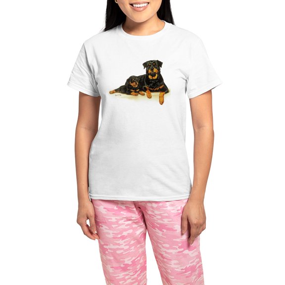 CafePress - Rottweiler Women's Light Pajamas - Women's Short Sleeve Print T-Shirt and Pants Light Cotton Pajama Set