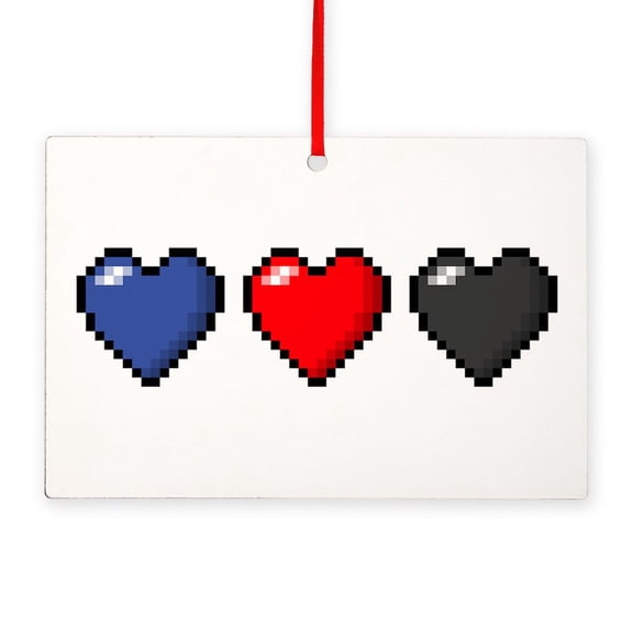 CafePress - Row Of Three Polyamory Pride Flag Pixel Hearts - Wood Rectangle Ornament 6"x4"