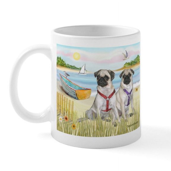CafePress - Rowboat / Two Fawn Pugs Mug - 11 oz Ceramic Mug - Novelty Coffee Tea Cup