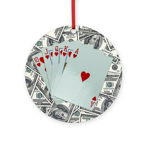 CafePress - Royal Flush Hearts -  Round Wood Ornament 4"