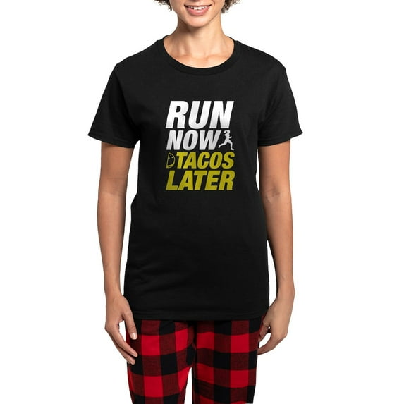 CafePress - Run Now Tacos Later Women's Dark Pajamas - Women's Short Sleeve Print T-Shirt and Pants Dark Cotton Pajama Set