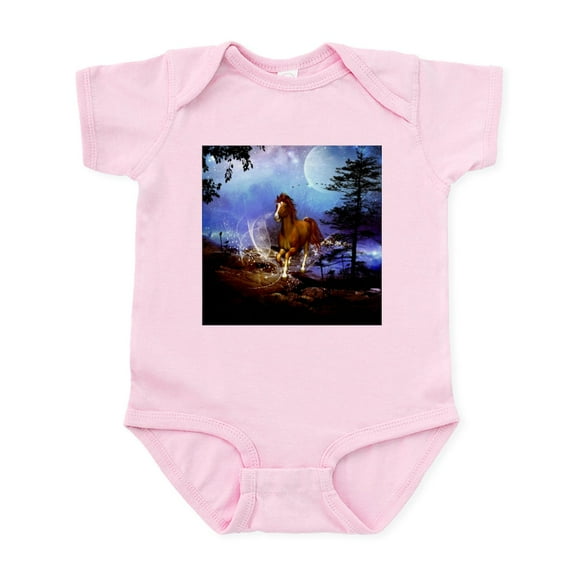 CafePress - Running Horse In The Night Body Suit - Baby Light Bodysuit, Size Newborn - 24 Months