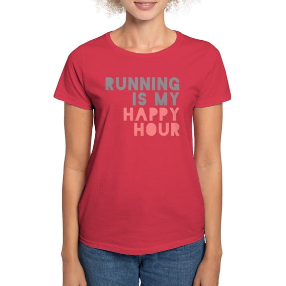 CafePress - Running Is My Happy Hour T Shirt - Women's Traditional Fit Dark T-Shirt