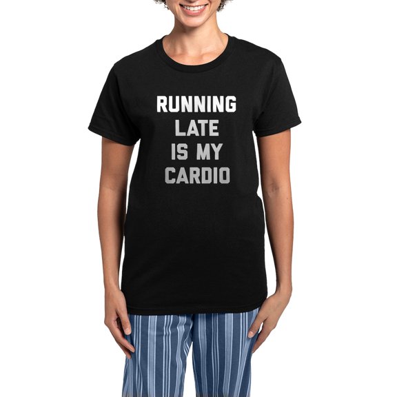 CafePress - Running Late Is My Cardio Women's Dark Pajamas - Women's Short Sleeve Print T-Shirt and Pants Dark Cotton Pajama Set