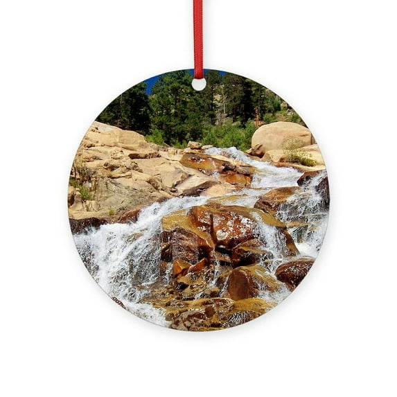 CafePress - Rushing Waterfall - Round Wood Ornament 4"