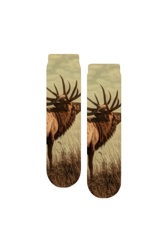 - Rustic Western Wild Elk - Unisex Novelty Printed Crew Adult Socks
