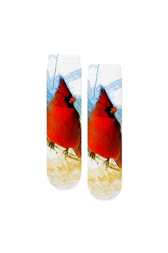- Rustic Winter Nature Watercolor Bird Red Cardinal - Unisex Novelty Printed Crew Adult Socks
