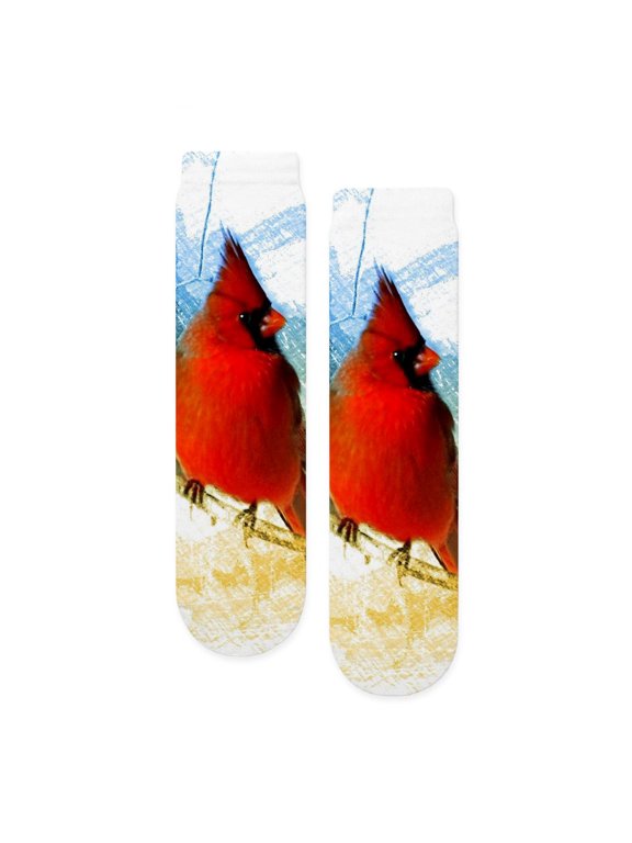 - Rustic Winter Nature Watercolor Bird Red Cardinal - Unisex Novelty Printed Crew Adult Socks