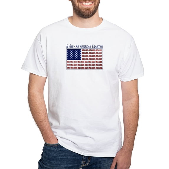 CafePress - Rving American Flag T Shirt - Men's White Classic Cotton T-Shirts