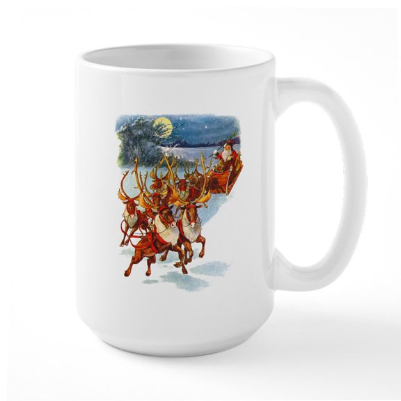 CafePress - SANTA & HIS REINDEER Large Mug - 15 oz Ceramic Large White Novelty Mug