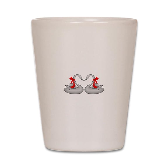 CafePress - SWANS FORMING HEART - White Shot Glass, Unique and Funny Shot Glass
