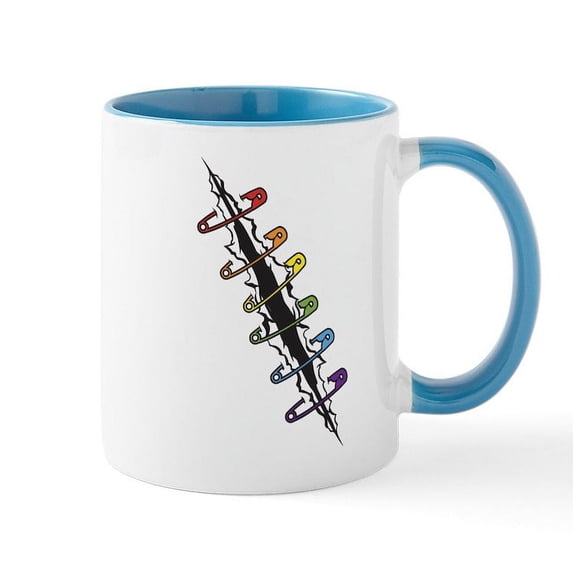 CafePress - Safety Pins Rainbow Mug - 11 oz Ceramic Mug - Novelty Coffee Tea Cup