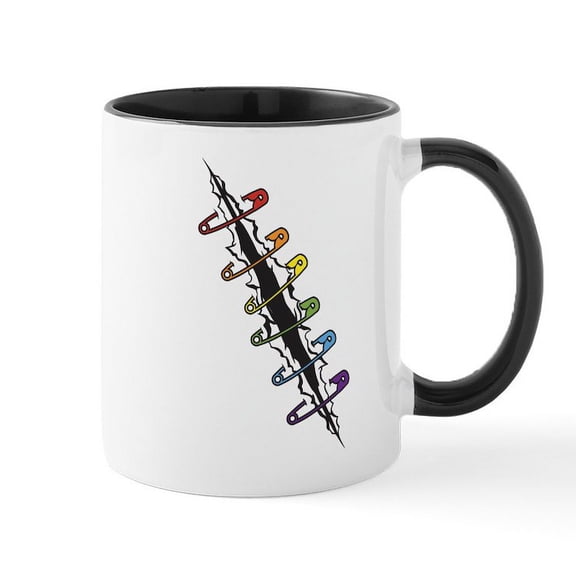 CafePress - Safety Pins Rainbow Mug - 11 oz Ceramic Mug - Novelty Coffee Tea Cup