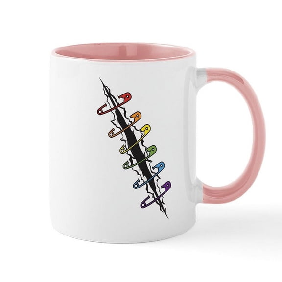 CafePress - Safety Pins Rainbow Mug - 11 oz Ceramic Mug - Novelty Coffee Tea Cup