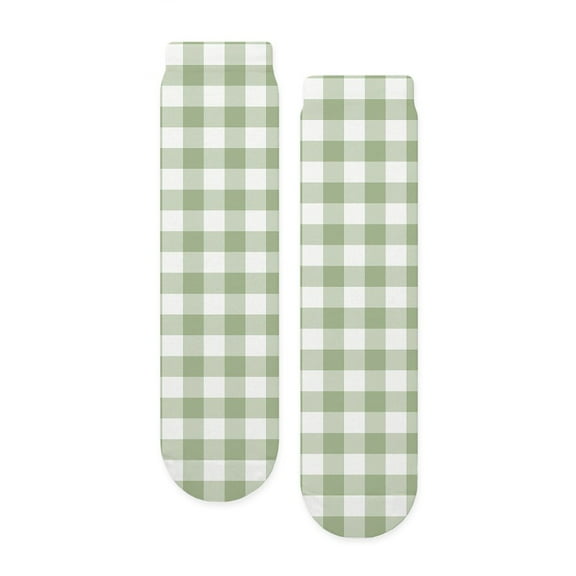 CafePress - Sage Green Gingham Checked Pattern - Unisex Novelty Printed Crew Adult Socks