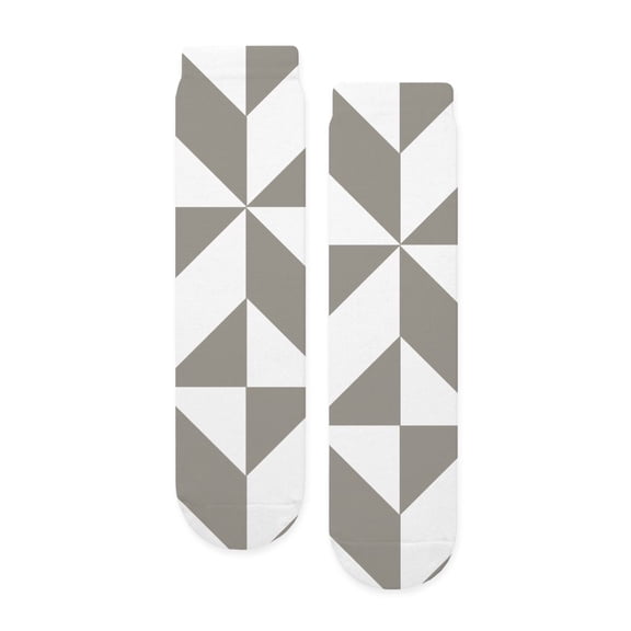 CafePress - Sage Green Silver Geometric Deco Cube - Unisex Novelty Printed Crew Adult Socks