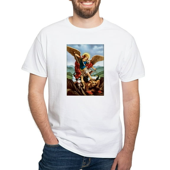 CafePress - Saint Michael The Archangel T Shirt - Men's White Classic Cotton T-Shirts