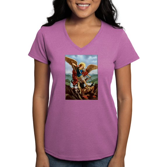 CafePress - Saint Michael The Archangel T Shirt - Women's V-Neck Dark T-Shirt