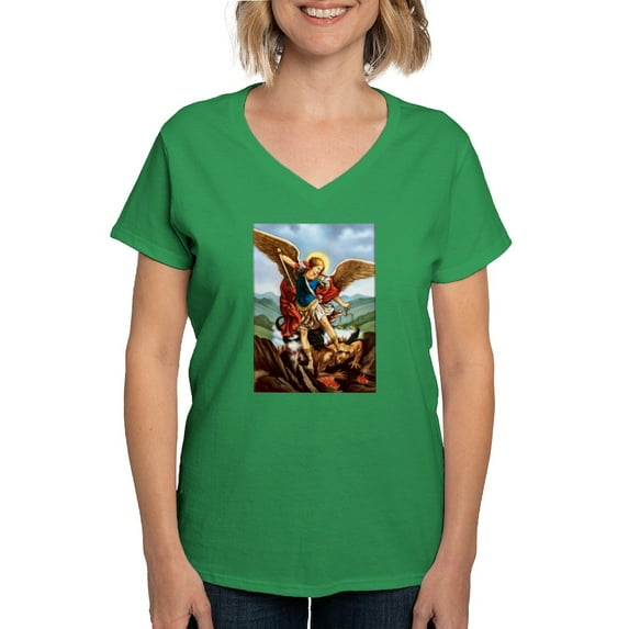 CafePress - Saint Michael The Archangel T Shirt - Women's V-Neck Dark T-Shirt