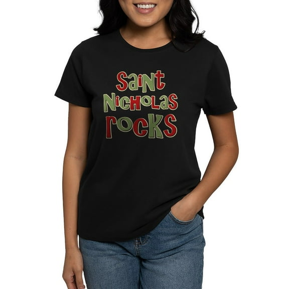 CafePress - Saint Nicholas Rocks Women's Dark T Shirt - Women's Traditional Fit Dark T-Shirt