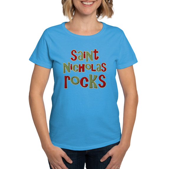 CafePress - Saint Nicholas Rocks Women's Dark T Shirt - Women's Traditional Fit Dark T-Shirt