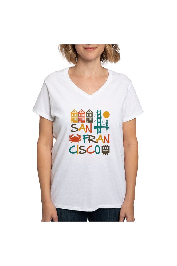 - San Francisco T Shirt - Womens Cotton V-Neck T-shirt