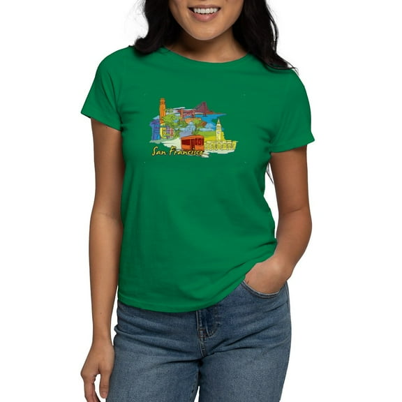 CafePress - San Francisco Travel Poster T Shirt - Women's Traditional Fit Dark T-Shirt