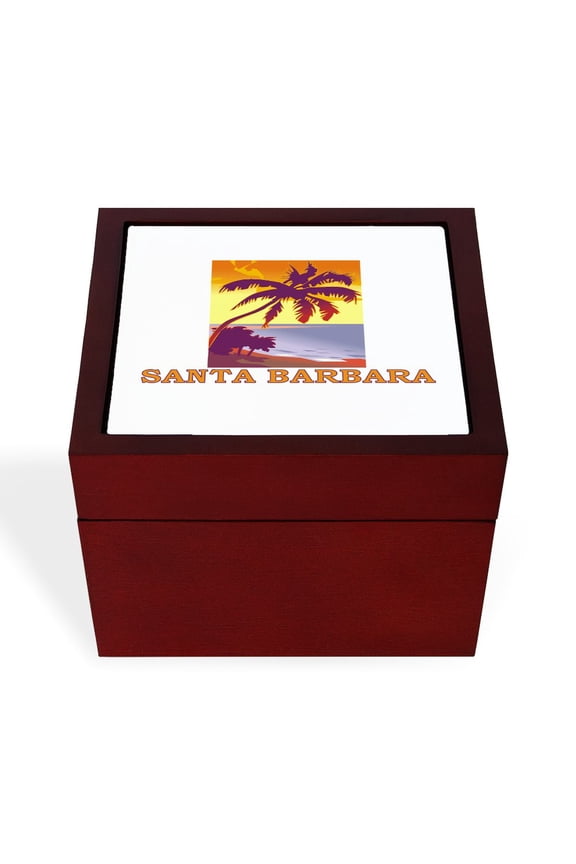 - Santa Barbara, California - Keepsake Box, Finished Hardwood Jewelry Box, Velvet Lined Memento Box