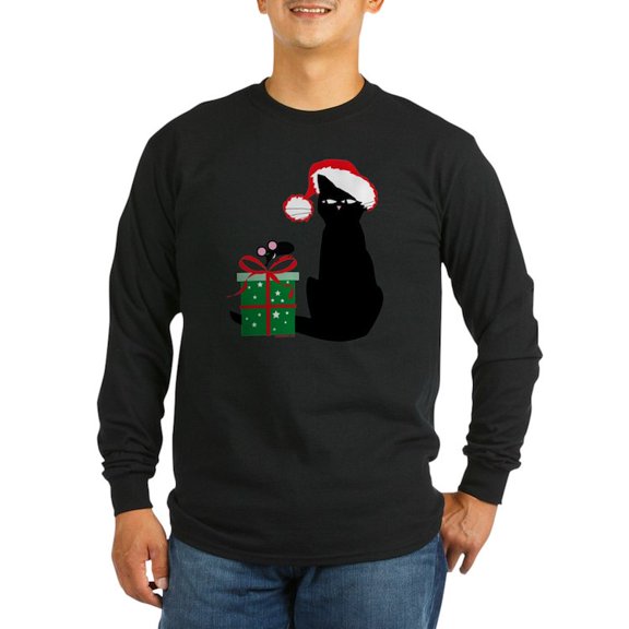 CafePress - Santa Cat &Amp; Mouse Dark Long Sleeve T Shirt - Long Sleeve Dark T-Shirt