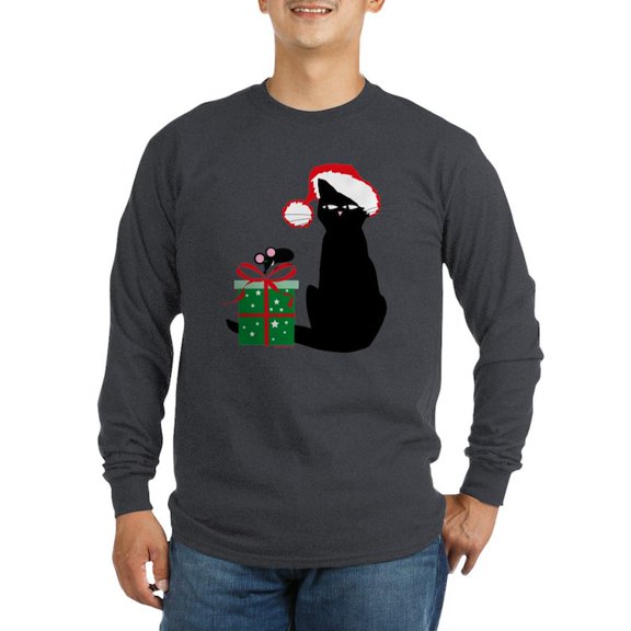 CafePress - Santa Cat &Amp; Mouse Dark Long Sleeve T Shirt - Long Sleeve Dark T-Shirt