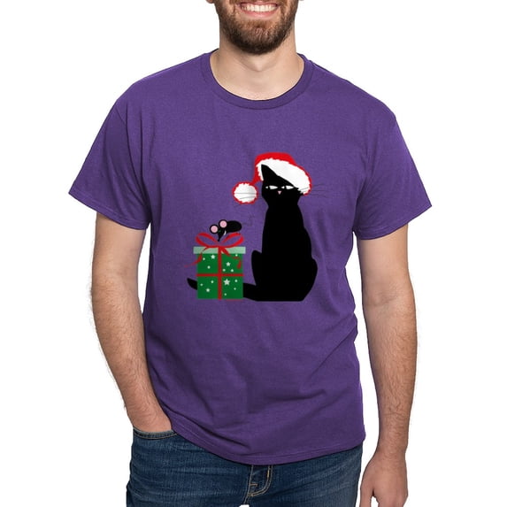 CafePress - Santa Cat &Amp; Mouse Dark T Shirt - Men's Classic Graphic Cotton T-Shirt