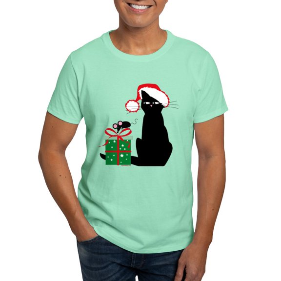 CafePress - Santa Cat &Amp; Mouse Dark T Shirt - Men's Classic Graphic Cotton T-Shirt