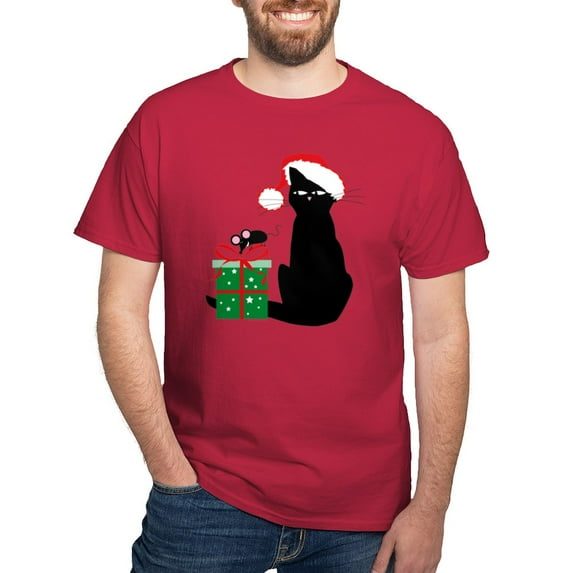 CafePress - Santa Cat &Amp; Mouse Dark T Shirt - Men's Classic Graphic Cotton T-Shirt