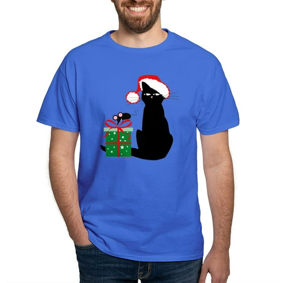 CafePress - Santa Cat &Amp; Mouse Dark T Shirt - Men's Classic Graphic Cotton T-Shirt
