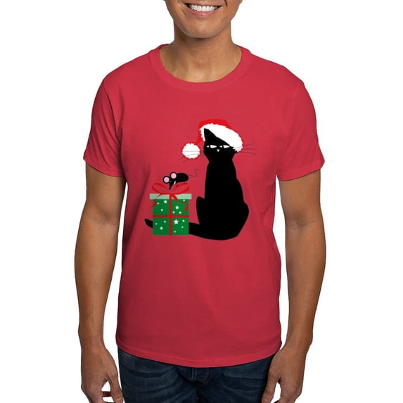 CafePress - Santa Cat &Amp; Mouse Dark T Shirt - Men's Classic Graphic Cotton T-Shirt