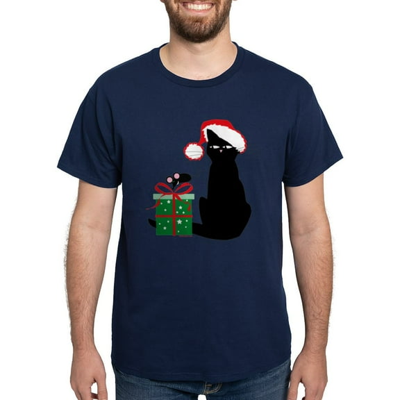 CafePress - Santa Cat &Amp; Mouse Dark T Shirt - Men's Classic Graphic Cotton T-Shirt