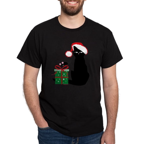 CafePress - Santa Cat &Amp; Mouse Dark T Shirt - Men's Classic Graphic Cotton T-Shirt