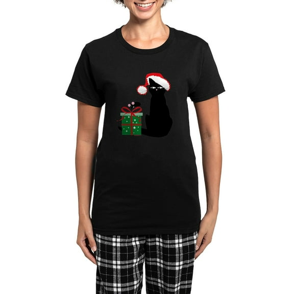 CafePress - Santa Cat &Amp; Mouse Women'S Dark Pajamas - Women's Short Sleeve Print T-Shirt and Pants Dark Cotton Pajama Set