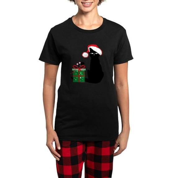 CafePress - Santa Cat &Amp; Mouse Women'S Dark Pajamas - Women's Short Sleeve Print T-Shirt and Pants Dark Cotton Pajama Set