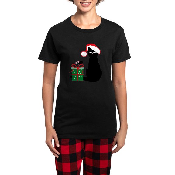 CafePress - Santa Cat &Amp; Mouse Women'S Dark Pajamas - Women's Short Sleeve Print T-Shirt and Pants Dark Cotton Pajama Set