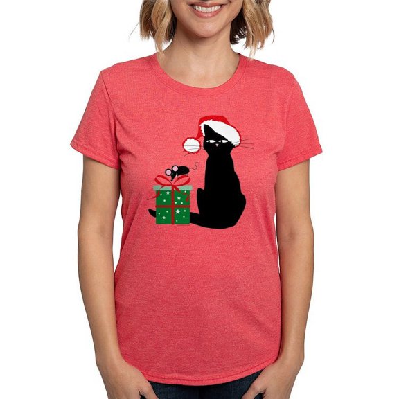 CafePress - Santa Cat &Amp; Mouse Womens Tri Blend T Shirt - Womens Tri-blend T-Shirt