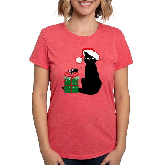 CafePress - Santa Cat &Amp; Mouse Womens Tri Blend T Shirt - Womens Tri-blend T-Shirt