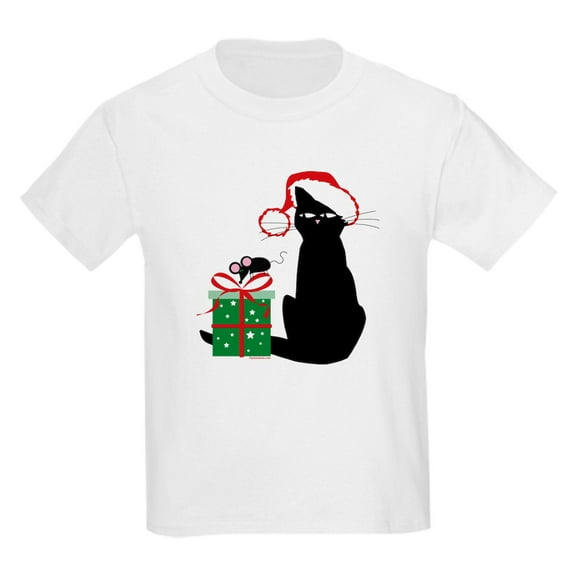 CafePress - Santa Cat & Mouse Kids Light T Shirt - Light T-Shirt Kids XS-XL