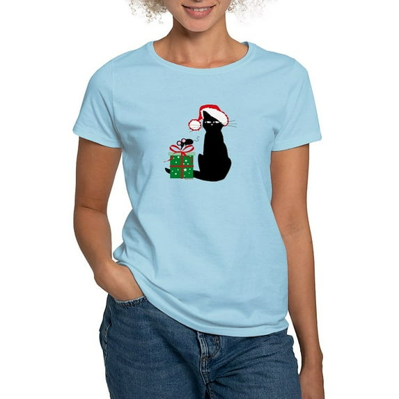 CafePress - Santa Cat & Mouse Women's Light T Shirt - Women's Classic T-Shirt