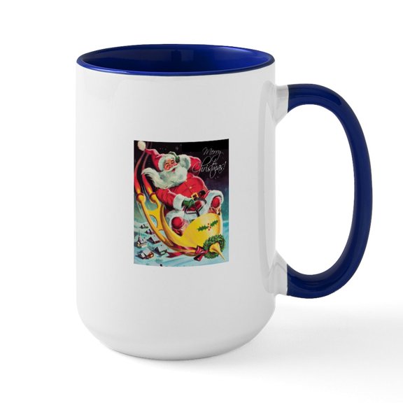 CafePress - Santa Claus Rocket Mugs - 15 oz Ceramic Large White Novelty Mug
