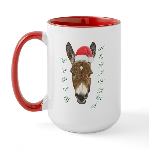 CafePress - Santa Donkey! Large Mug - 15 oz Ceramic Large White Novelty Mug